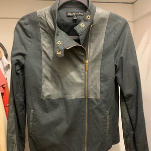 Elizabeth and James Leather, Linen Jacket Green Crocodile Pattern - Sz 2 / XS